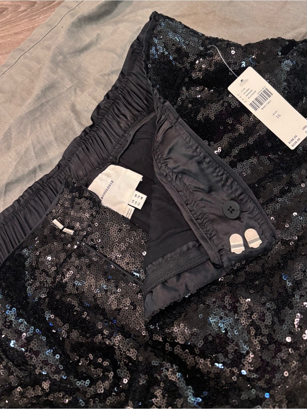 Anthropologie Black Sequin Cargo Pants - Picture 6 of 9